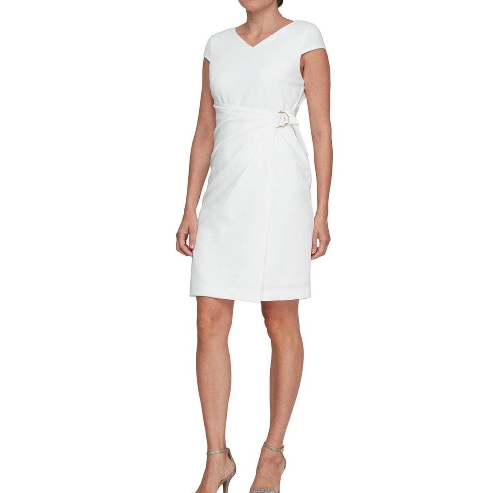 SLNY Fashions New York White Ruched Draped Buckle Sheath Dress Size 16‎